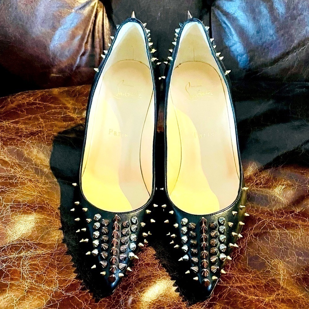 Christian Louboutin Dinosa multicolor spike 70mm black Napa leather pumps EU39.5 - Picture 4 of 10